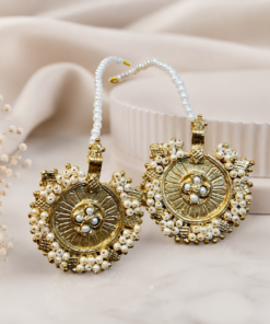 Handmade Afghani Earrings | Antique Gold Pearl Beaded Traditional Earrings for Women