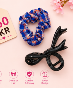 Blue Check Scrunchies & Black Hair Claw Clip Deal