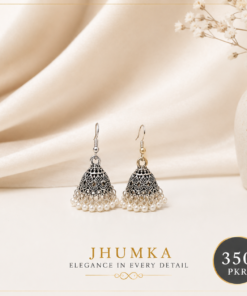 Oxidized Silver Jhumka Design With White Pearls