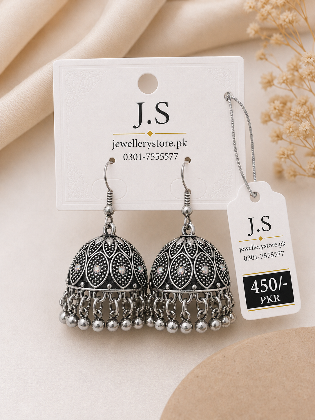 silver jhumkas