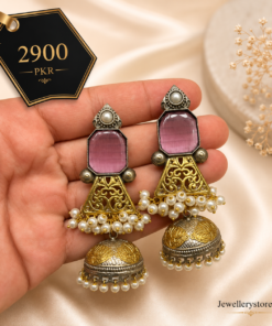 Ethnic Oxidized Indian Oxidized Jhumka Earrings in Dual Tone