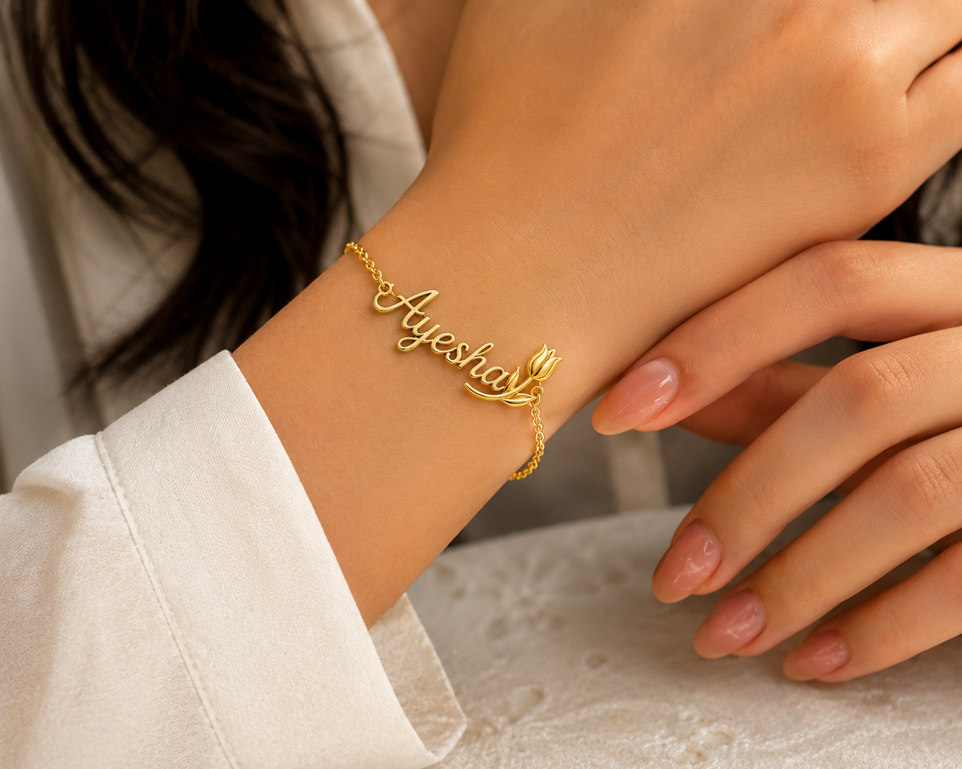 Custom Name Bracelet with Tulip