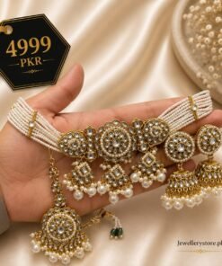 Premium Indian Kundan Jewelry Set with Pearl Choker & Jhumka Earrings