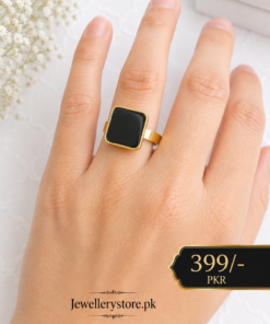 Stainless Steel Black Stone Ring