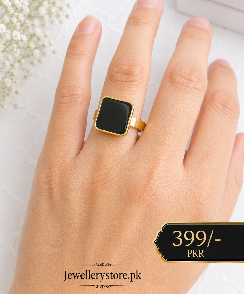 black stone ring stainless steel