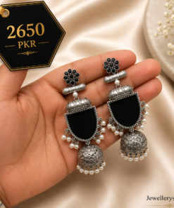 indian oxidized silver jhumka