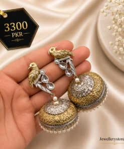 Light Weight Oxidized German Silver Dual Tone Peacock Jhumka