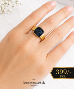 Stainless Steel Black Square Stone Ring