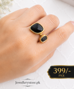 Stainless Steel Dual Black Stone Ring