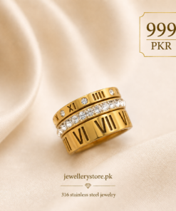 Premium 316L Stainless Steel Dual Roman Ring – Gold Crystal Spinner Ring