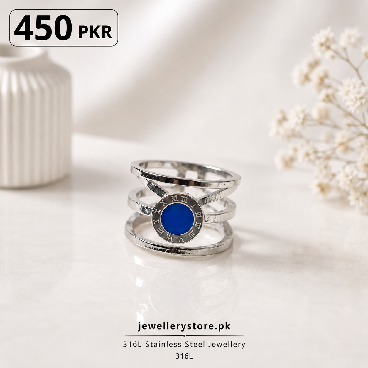 Silver 316L stainless steel ring