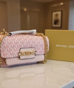 Michael Kors Inspired Pink Monogram Shoulder Bag with Gold Chain