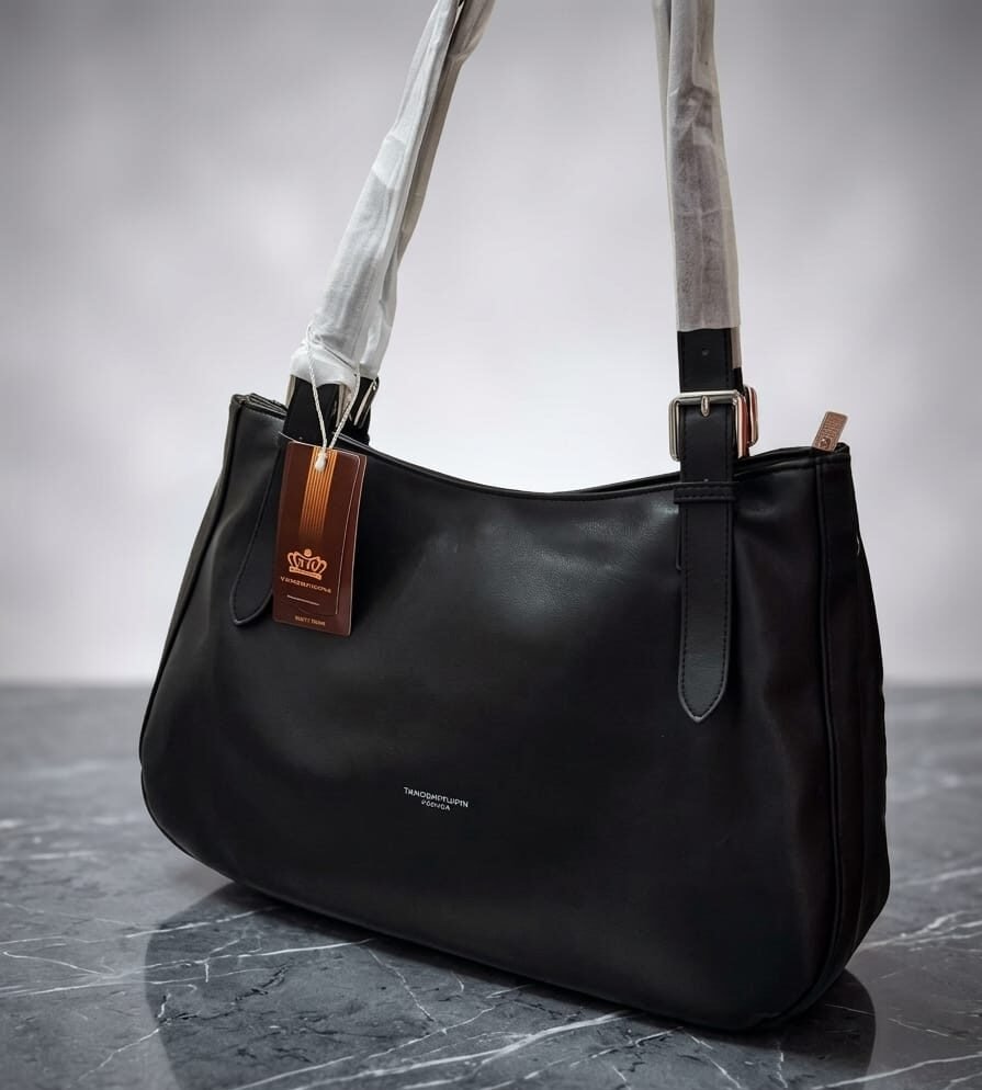 Premium Black Leather Shoulder Bag