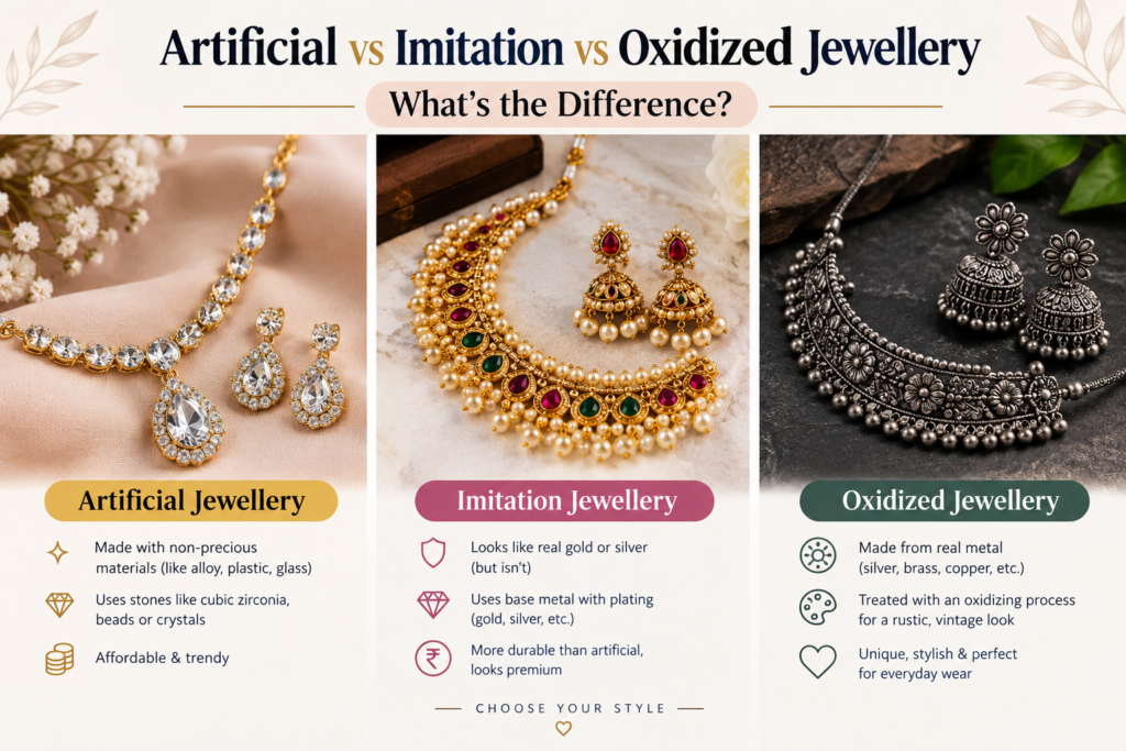 Artificial vs Imitation vs Oxidized Jewellery: What’s the Difference?