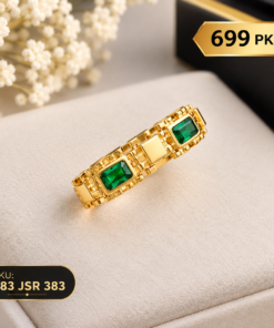 Premium Gold-Tone Stainless Steel Ring with Green Emerald-Style Stones