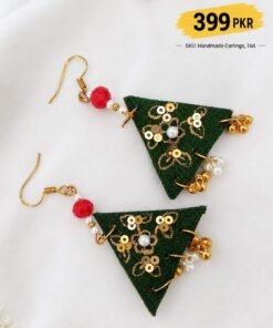 Handmade Embroidered Green Drop Earrings
