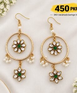 Handmade Kundan Green & Gold Hoop Earrings