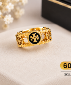 Premium Gold-Tone Stainless Steel Ring with Black Emblem Design