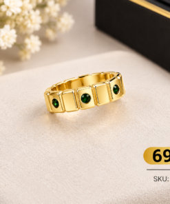 Gold-Plated Stainless Steel Ring with Green Gemstone Accents